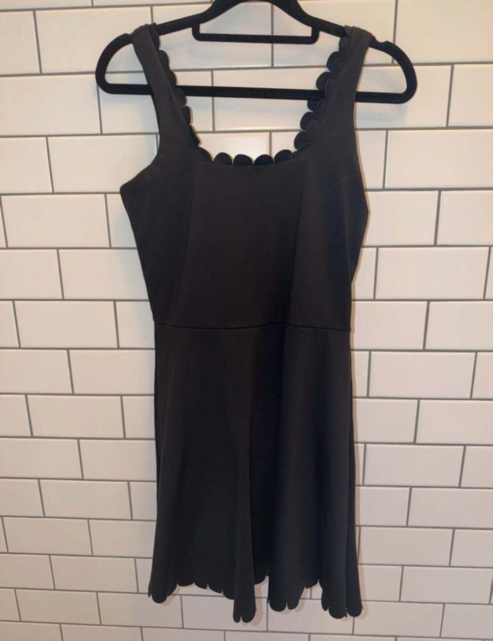 🖤 AQUA Black Scallop Trim Fit & Flare Dress – Size Small - Picture 2 of 5